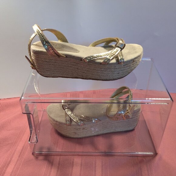 Gianni Bini Gold Sequin Ankle Strap Platform Sandals - Picture 5 of 14